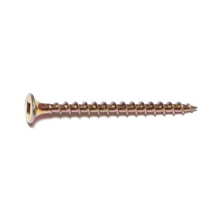Midwest Fastener Wood Screw, #6, 2 in, Zinc Yellow Steel Flat Head Square Drive, 30 PK 30725
